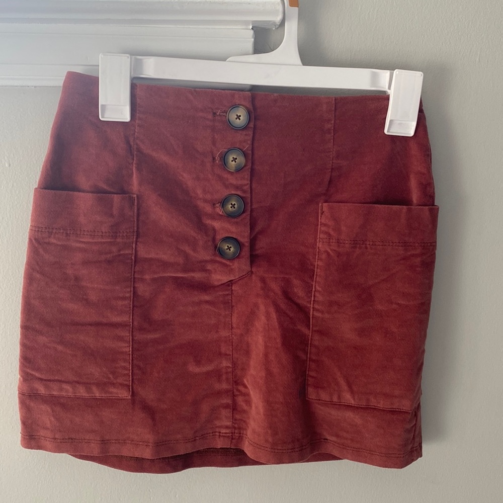 Burnt orange corduroy skirt with buttons